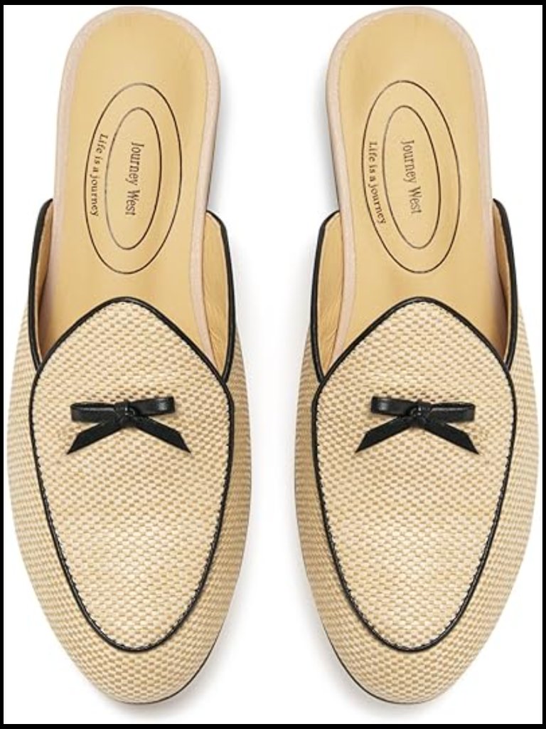 Slip On Mules Loafers Embroidered Belgian Smoking Slippers Raffia Bowtie